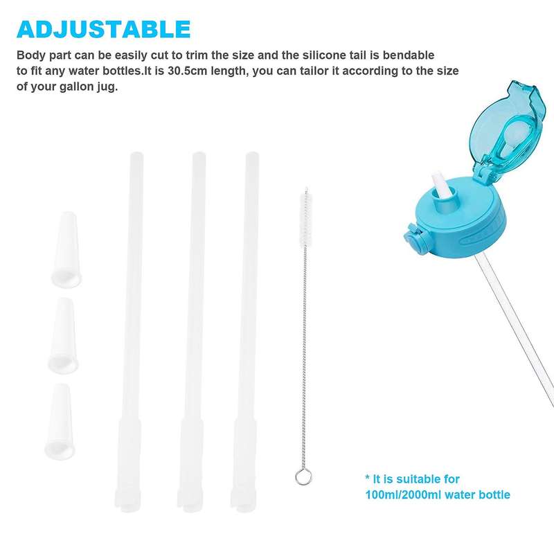 Straws Compatible Gallon Water Bottle , Reusable Adjustable Straws for 1000Ml/2000Ml Jug, 3 Straws S