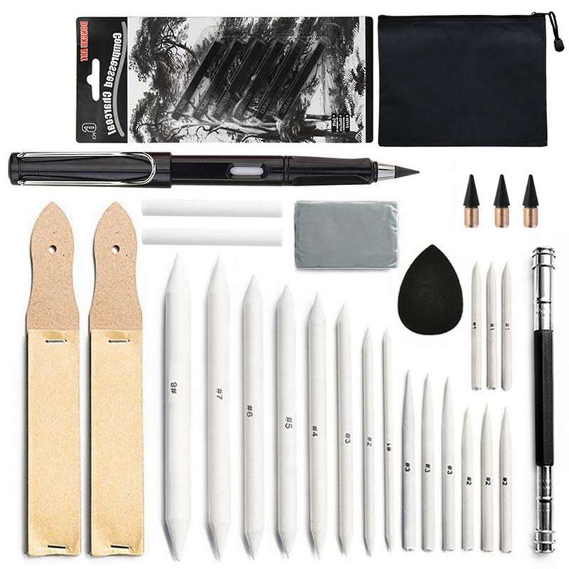Stumps,tortillions Set Sandpaper Pencil Sharpener Pointer Pencil Extension Tool and Eraser for Stude