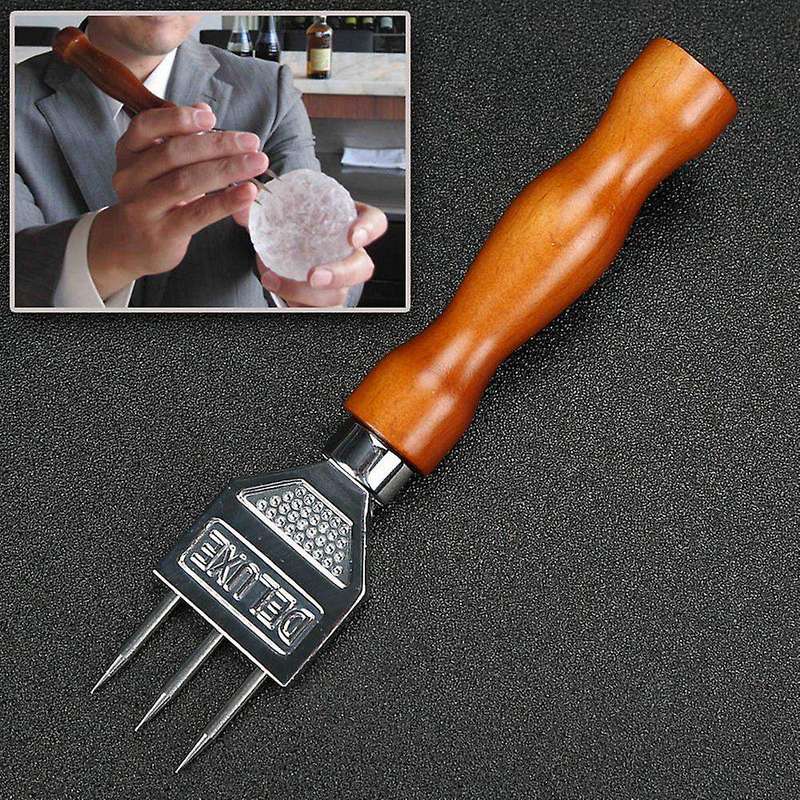 Sturdy Ice with Solid Wood Handle Stainless Steel Three Pronged Ice for Cocktail Bartender