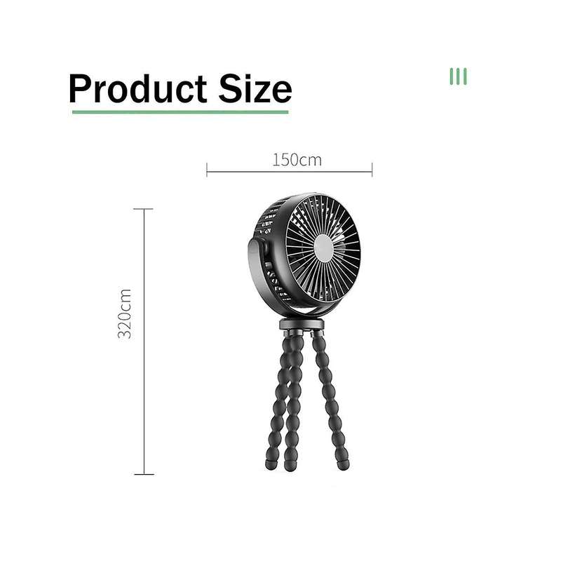 Stroller Fan, 5200mah Battery Portable Fan with 360 Pivoting, Personal Fan with Flexible Tripod Fo