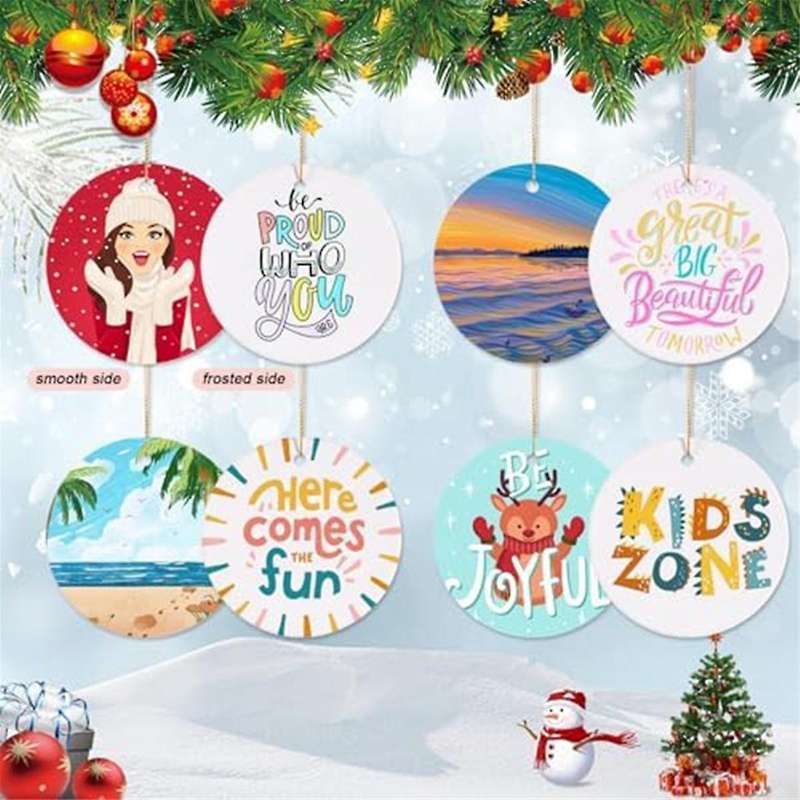 Sublimation Ceramic Ornaments for Heat Press Printing White Round Ceramic Ornaments Personalized Chr