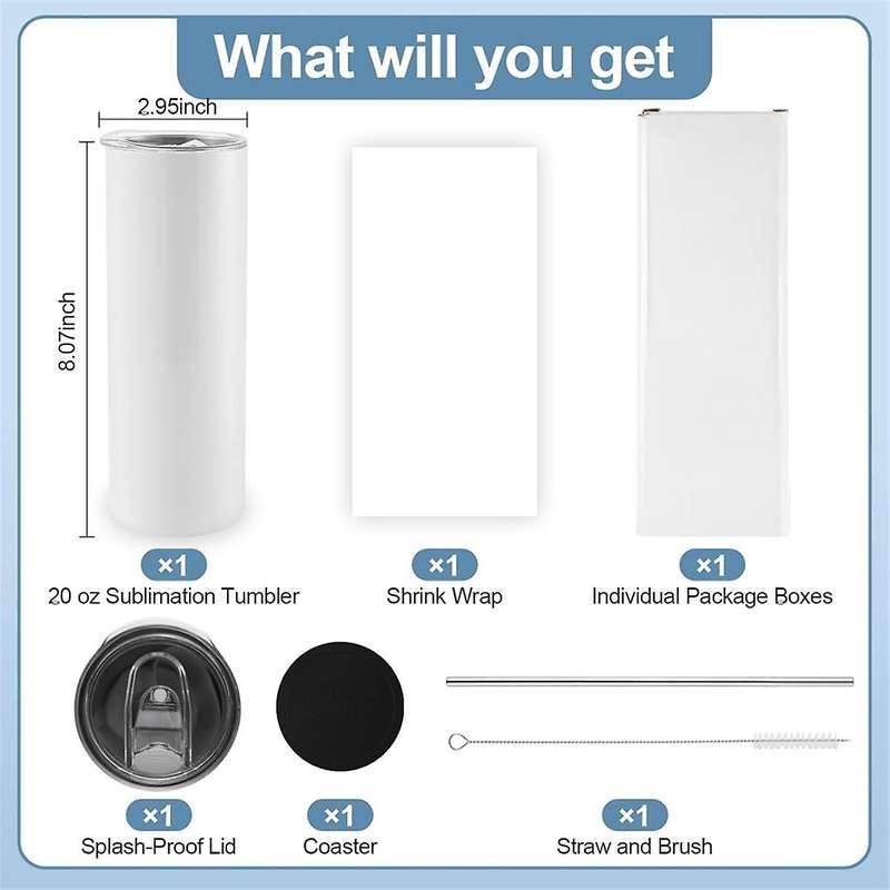 Sublimation Tumbler 20 Oz, Sublimation Blank Tumbler with Lid and Straw for Heat Transfer Projects D