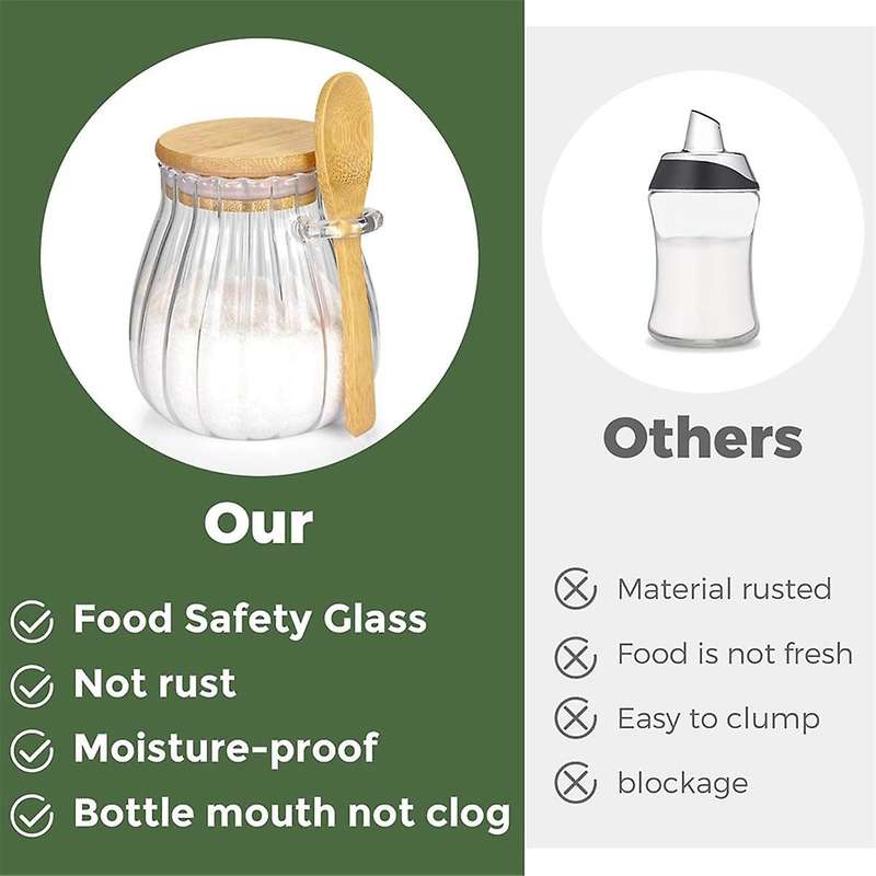 Sugar Container with Bamboo Lid and Spoon, Glass Jar for Coffee Bar Accessories Coffee Canister Kit
