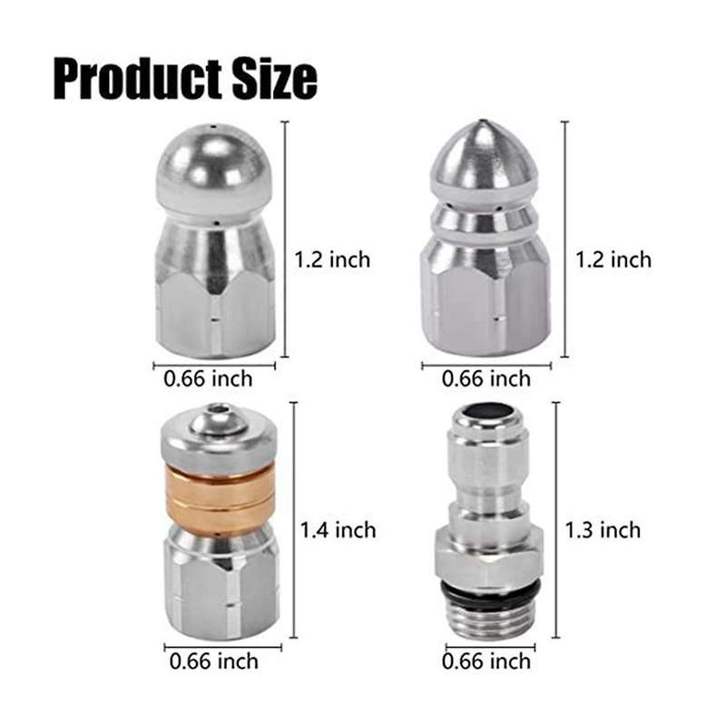 Suitable for Pressure Washer Nozzle Sewer Cleaning Tool Ejector Drain Cleaning Nozzle Tip 1/4