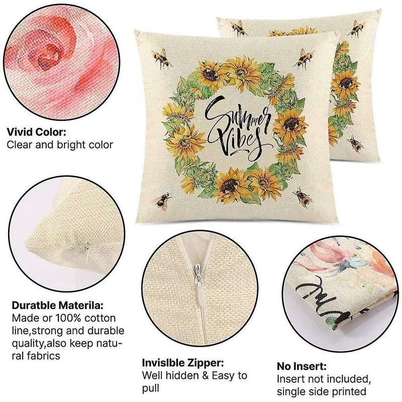 Summer Farmhouse Sunflower Pillow Covers 18X18Inches Throw Pillow Covers, Suitable for Home Outdoor