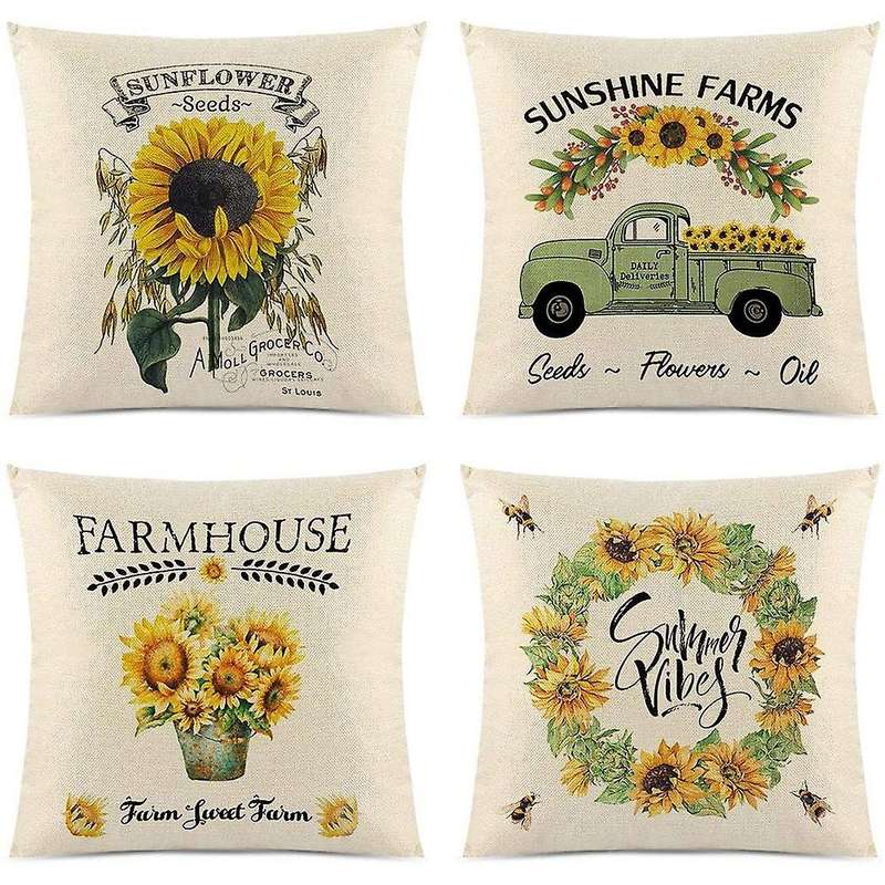 Summer Farmhouse Sunflower Pillow Covers 18X18Inches Throw Pillow Covers, Suitable for Home Outdoor