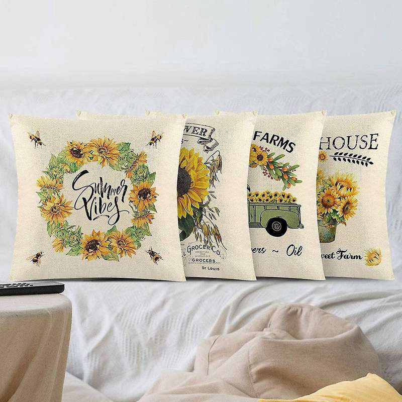 Summer Farmhouse Sunflower Pillow Covers 18X18Inches Throw Pillow Covers, Suitable for Home Outdoor