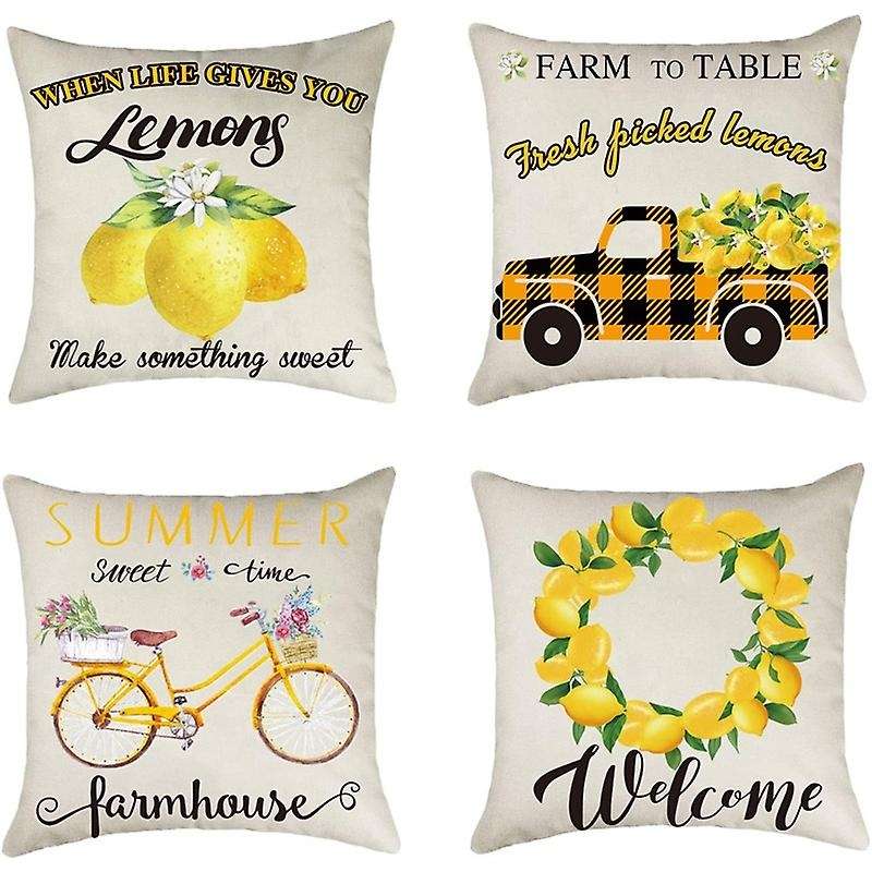 Summer Pillow Covers 18X18 Inch Set of 4 for Summer Decorations, Farmhouse Throw Pillow Covers for S