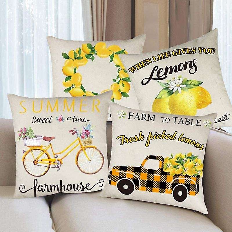 Summer Pillow Covers 18X18 Inch Set of 4 for Summer Decorations, Farmhouse Throw Pillow Covers for S