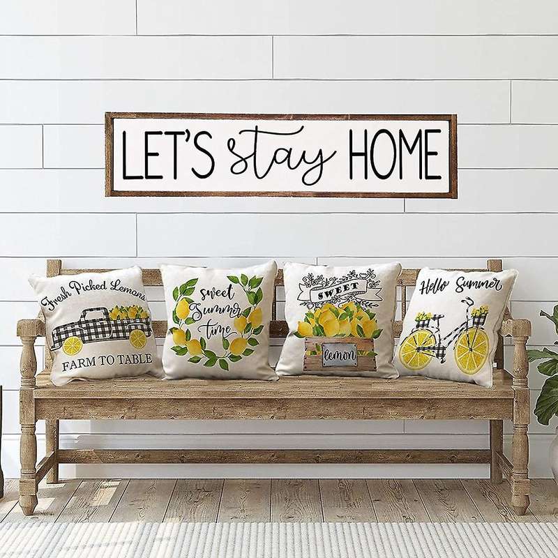 Summer Pillow Covers 18X18 Set of 4 Lemon Farmhouse Throw Pillows Cases Outdoor Pillow Decorations f