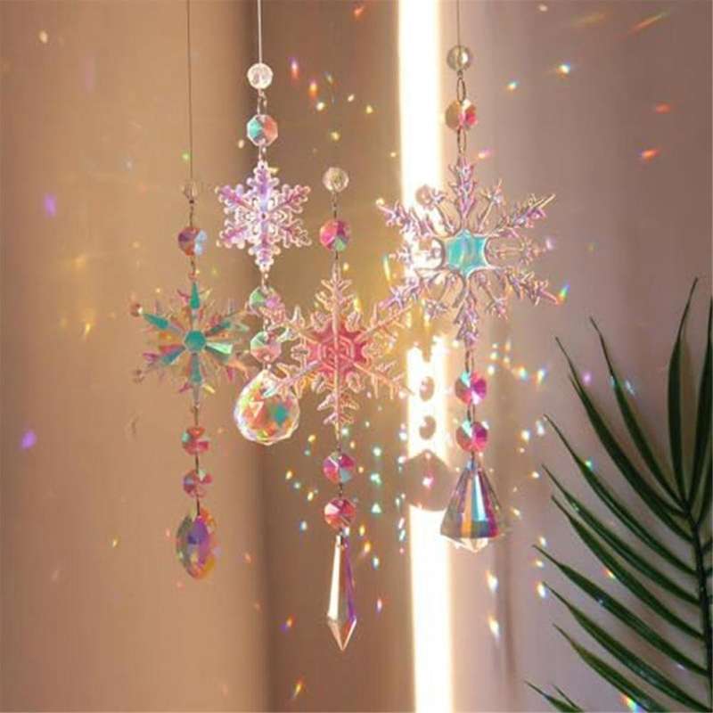 Sun Catchers Indoor Window Snowflakes Hanging Crystal Suncatcher Prism Ball Rainbow Suncatcher Snowf