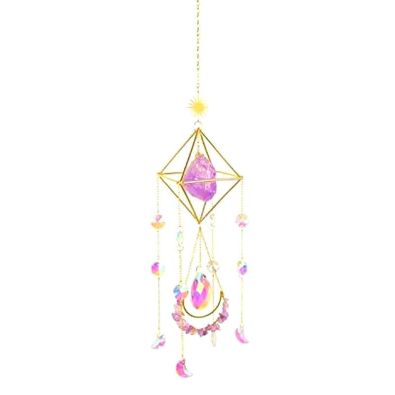 Suncatcher Crystal Boho Decor, Purple Gemstone Sun Catcher Hanging for Windows, Housewarming Spiritu