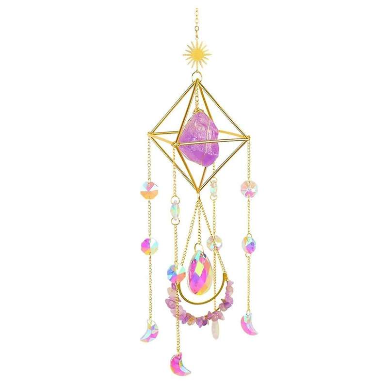 Suncatcher Crystal Boho Decor, Purple Gemstone Sun Catcher Hanging for Windows, Housewarming Spiritu