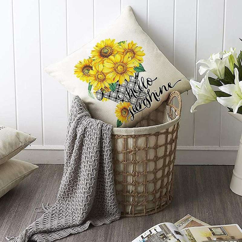 Sunflower Pillow Covers 18 x 18 Set of 4 Decorative Farmhouse Throw Pillow Cover Cushion Case for Su