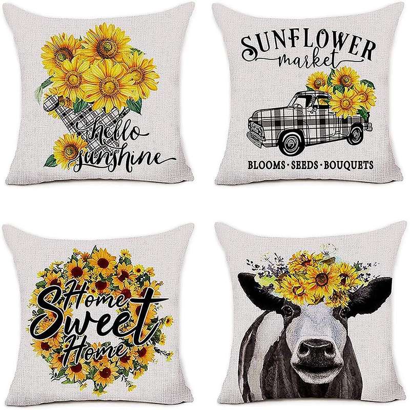 Sunflower Pillow Covers 18 x 18 Set of 4 Decorative Farmhouse Throw Pillow Cover Cushion Case for Su