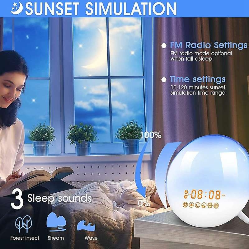 Sunrise Alarm Clock Wake Up Light for Bedrooms, Heavy Sleepers, with Sunrise/Sunset Simulation, FM R