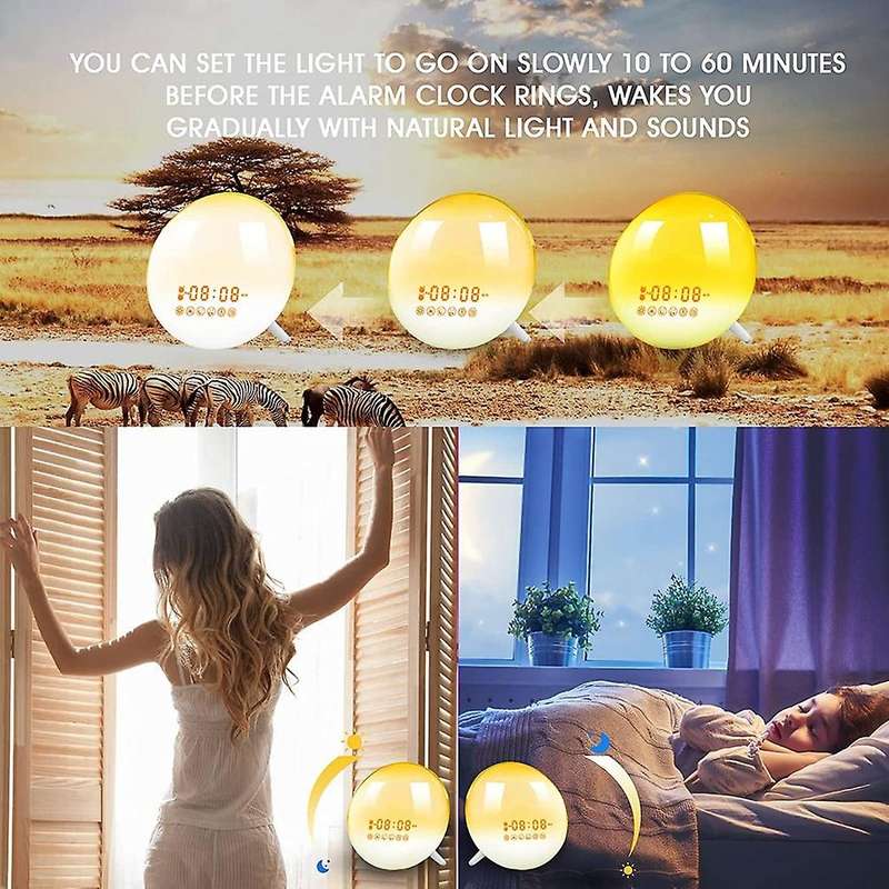 Sunrise Alarm Clock Wake Up Light for Bedrooms, Heavy Sleepers, with Sunrise/Sunset Simulation, FM R