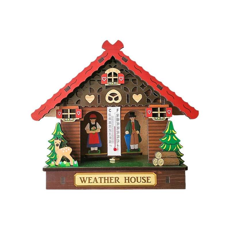 Sunny Rainy Box House Chalet Barometer Thermometer and Hygrometer Home Decoration Wall Hanging Ornam
