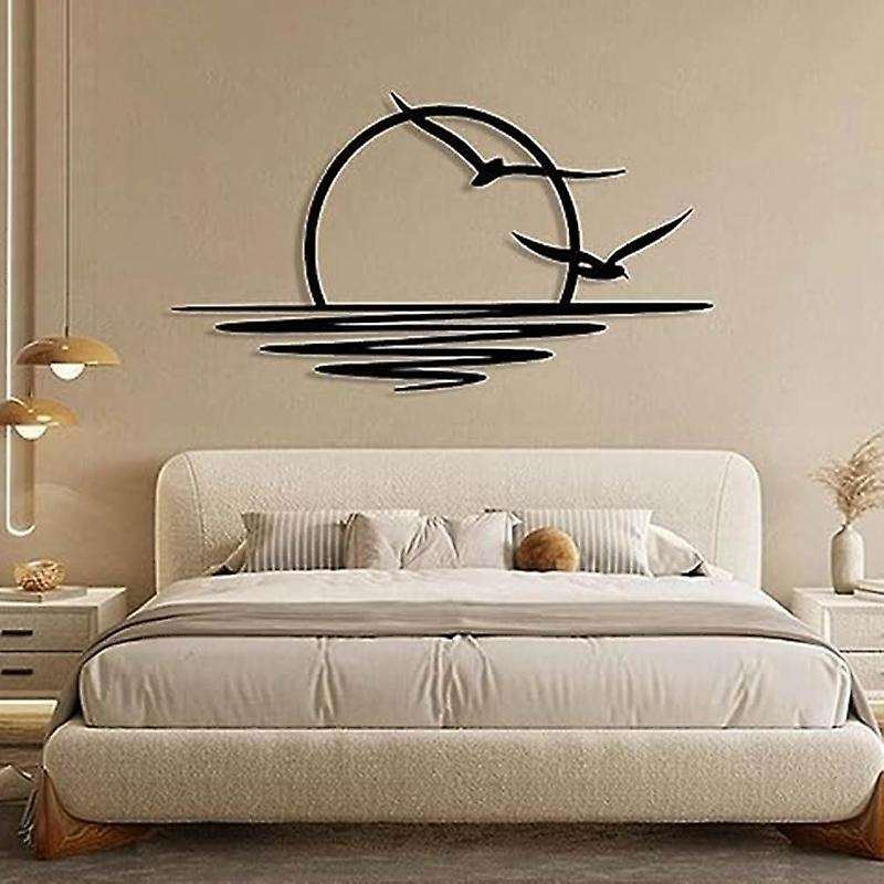 Sunrise Metal Wall Art, Sun and Seagulls Wall Decor, Metal Wall Decor, Abstract Sunset Home Decor, M