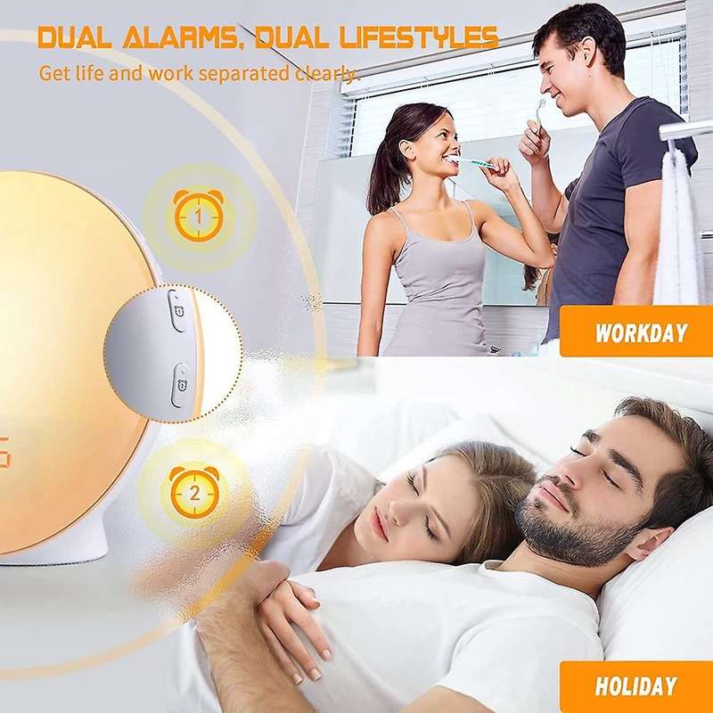 Sunrise Alarm Clock Wake Up Light - Light Alarm with Sunrise/Sunset Simulation Dual Alarms and Snooz