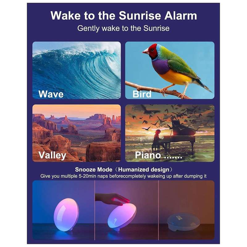 Sunrise Alarm Clock for Bedrooms, Colorful Lights Clock for Bedroom Adult&Baby Sleep Sound Machine