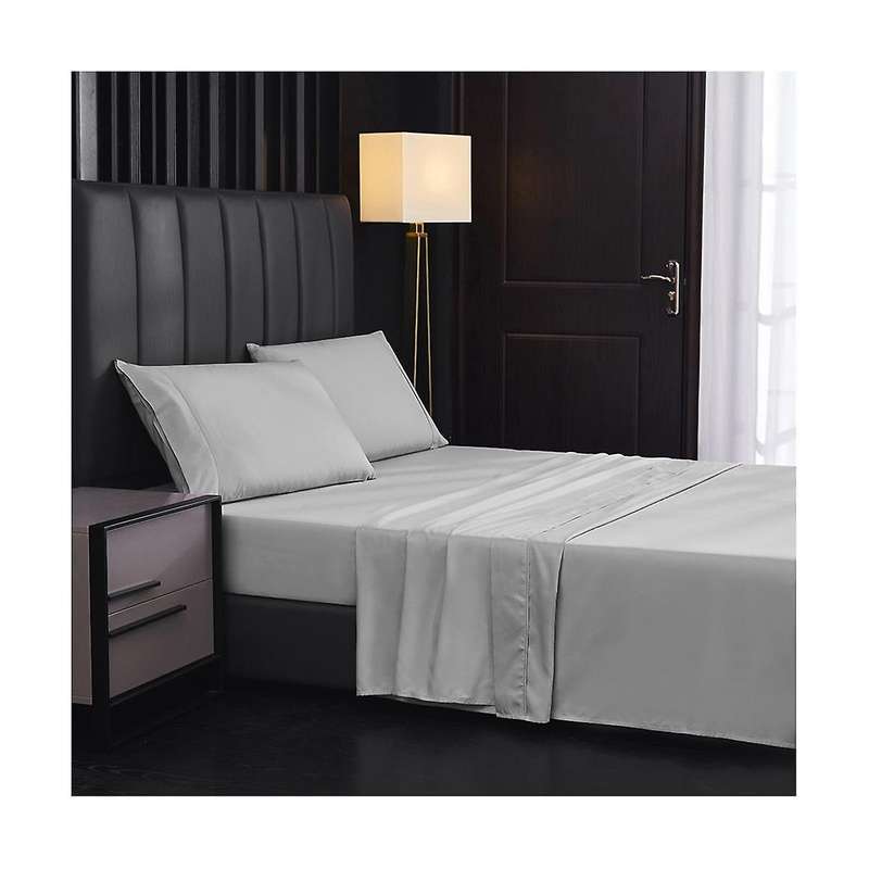 Super Soft Easy Care Microfiber 4 Piece Bed Sheet Set Light Gray, Solid