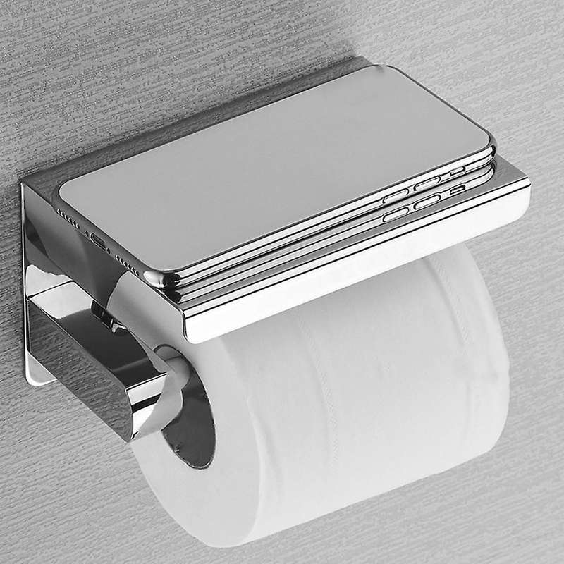 SUS 304 Stainless Steel Toilet Paper Holder with Phone Shelf, Bathroom Tissue Holder Toilet Paper R
