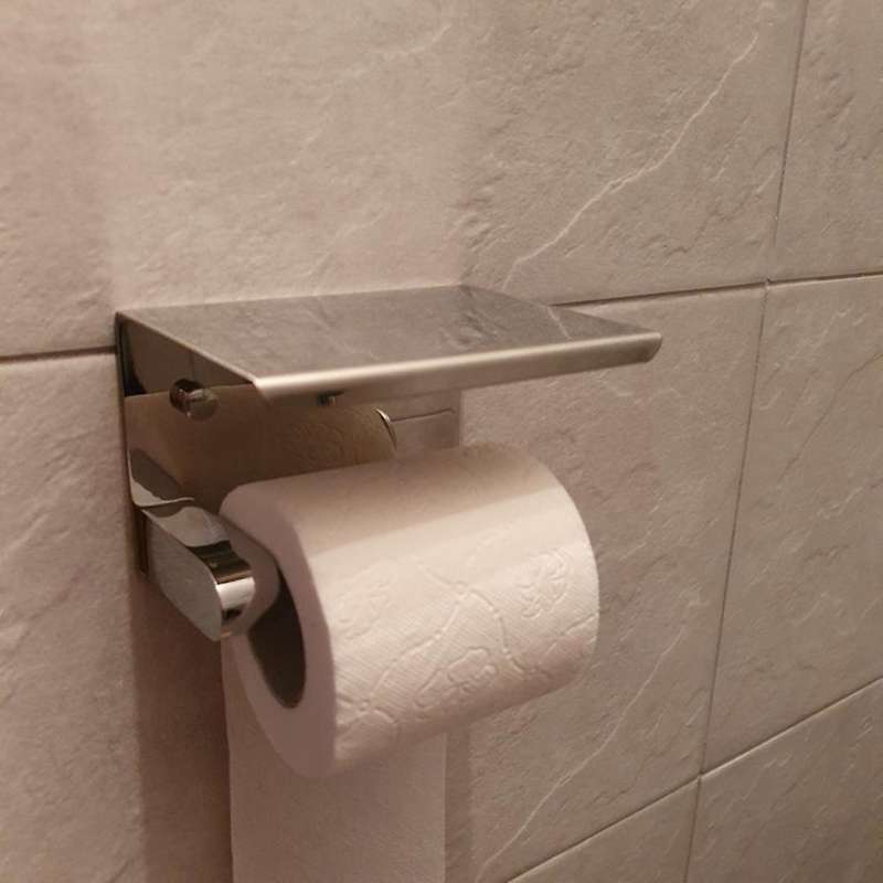 SUS 304 Stainless Steel Toilet Paper Holder with Phone Shelf, Bathroom Tissue Holder Toilet Paper R