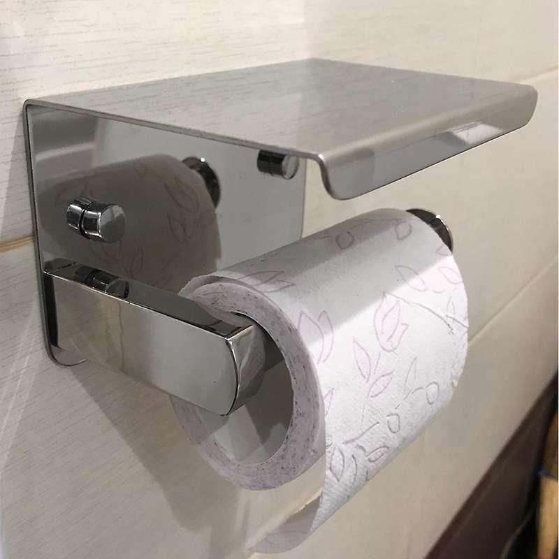 SUS 304 Stainless Steel Toilet Paper Holder with Phone Shelf, Bathroom Tissue Holder Toilet Paper R
