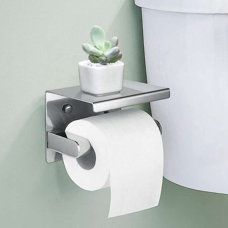 SUS 304 Stainless Steel Toilet Paper Holder with Phone Shelf, Bathroom Tissue Holder Toilet Paper R