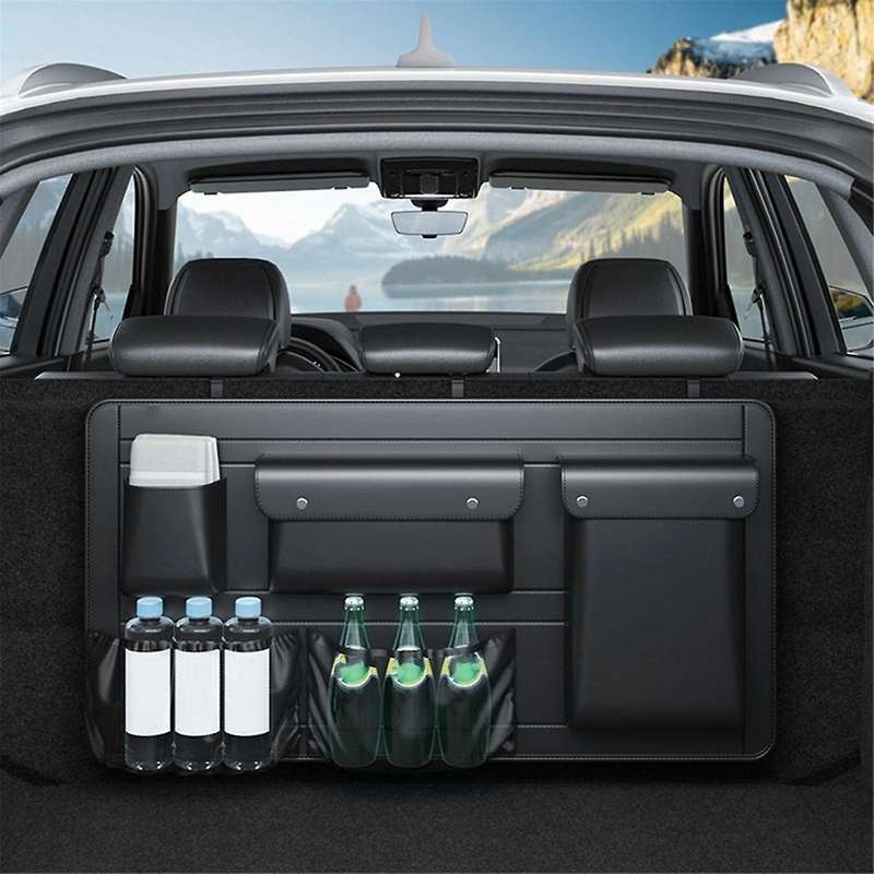 SUV Car Trunk Seat Bag Back Organizer Leather Auto Backseat Hanging Storage Bag Bottle Water Cup Too