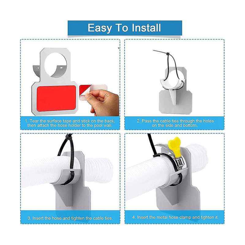 Swimming Pool Pipe Holders, 4 Pcs Above Ground Swimming Pool Hose Support Brackets with Hose & Tape