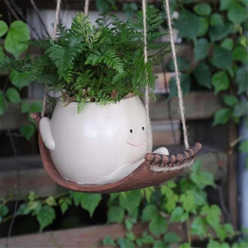 Swing Face Plant Pots Cute Hanging Planter Indoor Outdoor Resin Funny Smile Face Flower Pots with Sw