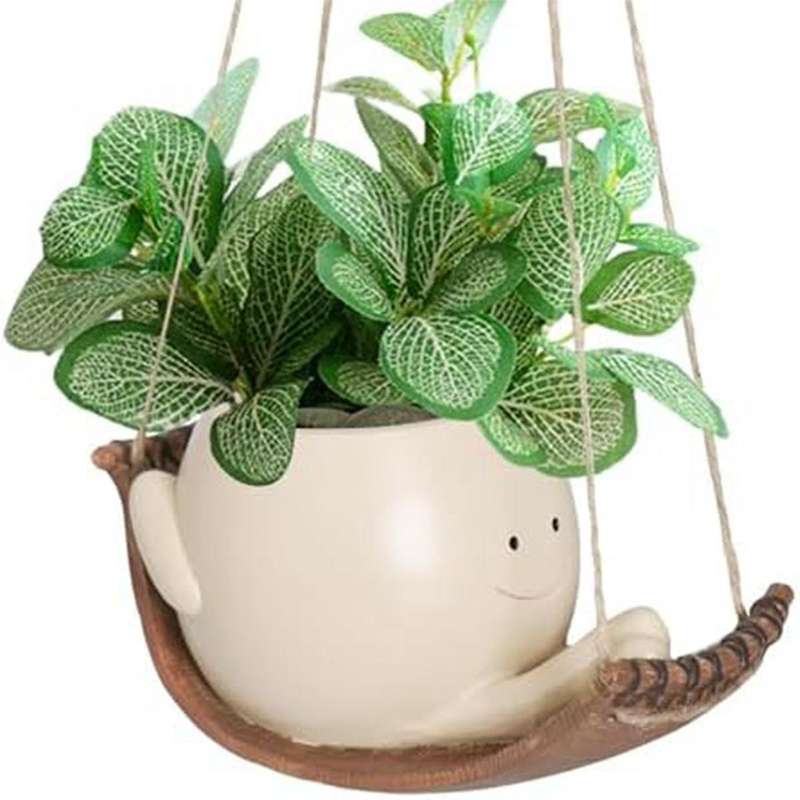 Swing Face Plant Pots Cute Hanging Planter Indoor Outdoor Resin Funny Smile Face Flower Pots with Sw