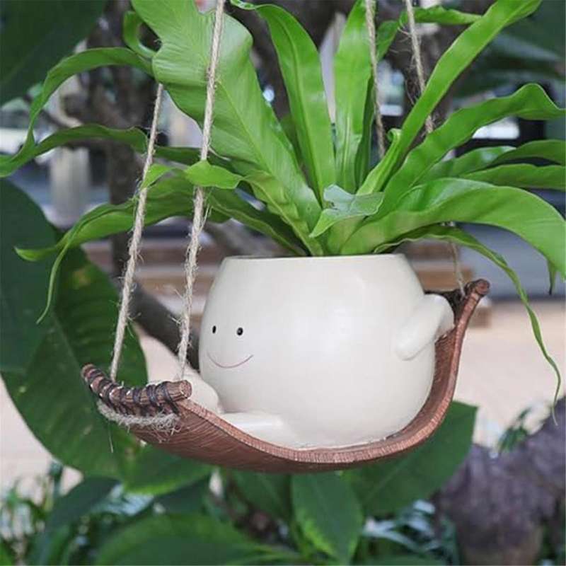 Swing Face Plant Pots Cute Hanging Planter Indoor Outdoor Resin Funny Smile Face Flower Pots with Sw