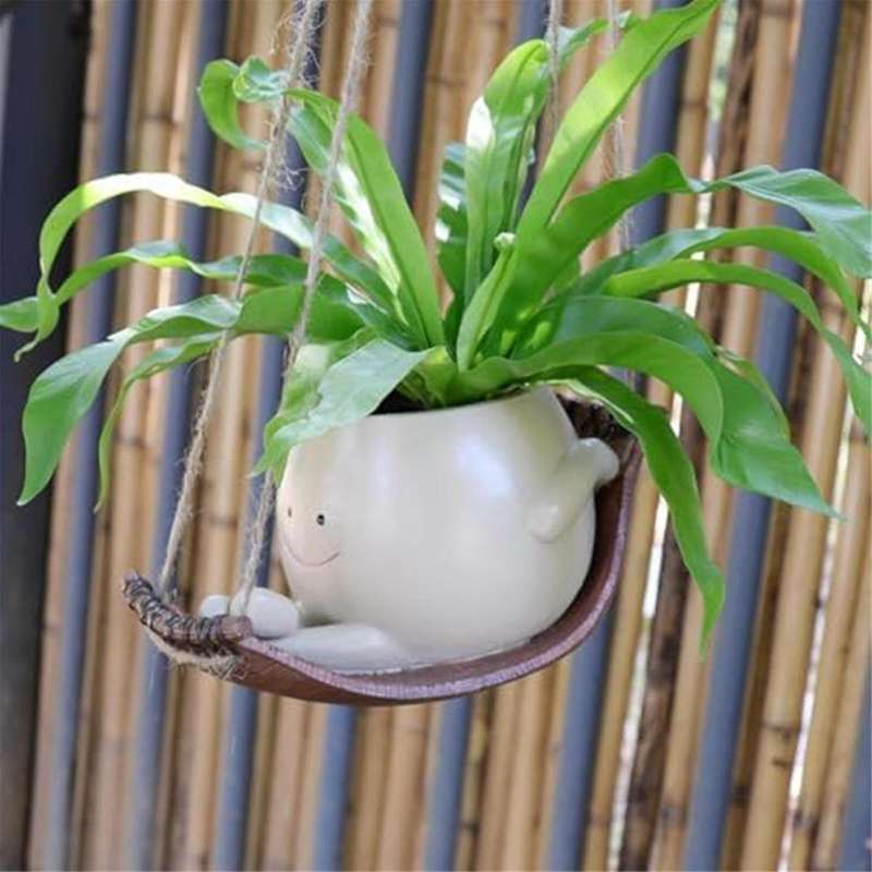 Swing Face Plant Pots Cute Hanging Planter Indoor Outdoor Resin Funny Smile Face Flower Pots with Sw