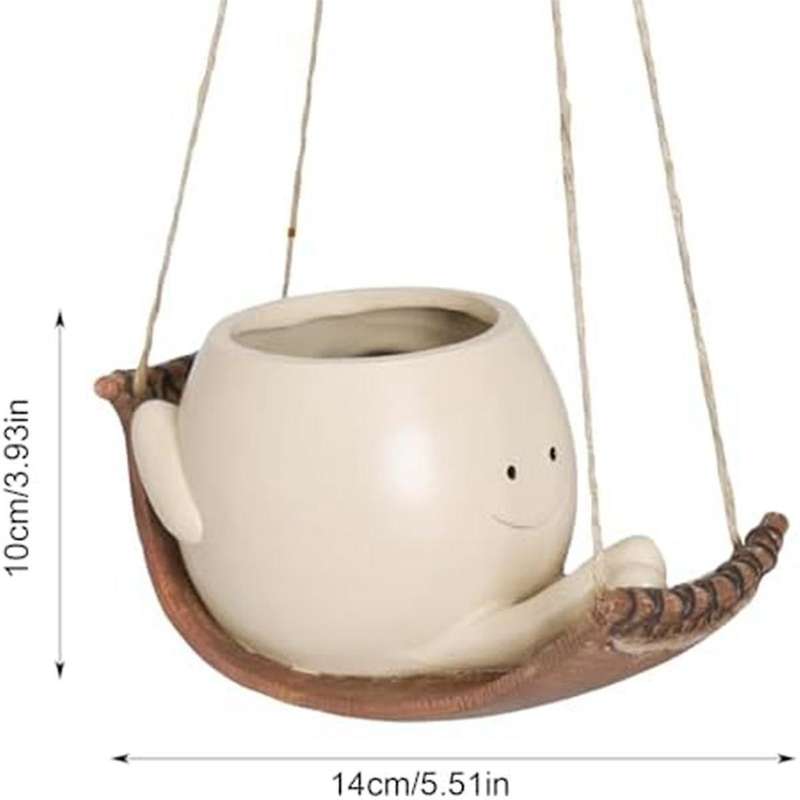 Swing Face Plant Pots Cute Hanging Planter Indoor Outdoor Resin Funny Smile Face Flower Pots with Sw