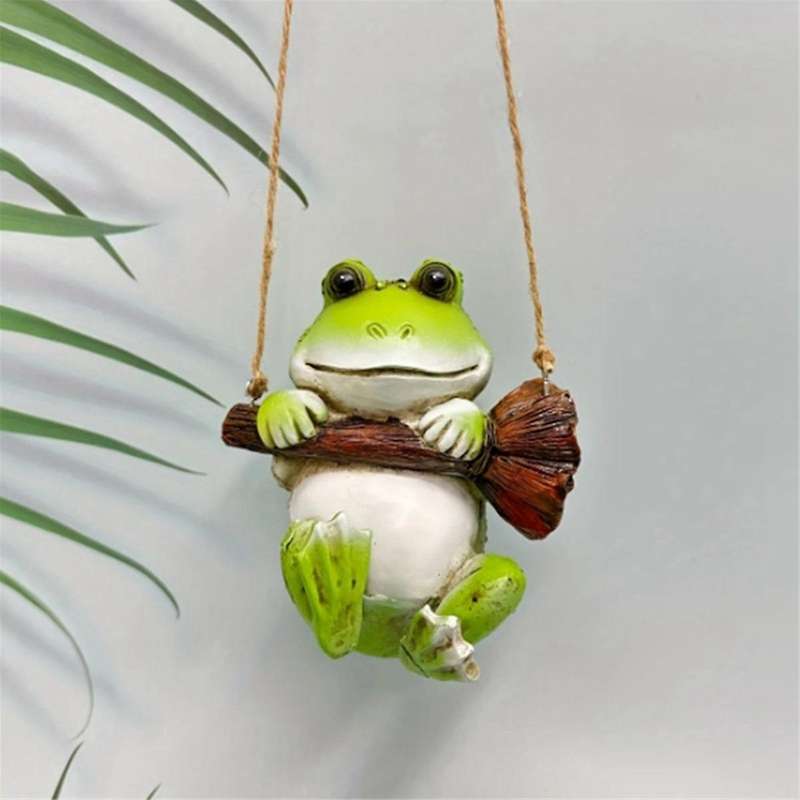 Swinging Resin Frog Craft Garden Animal Statue Ornament Garden Resin Decoration