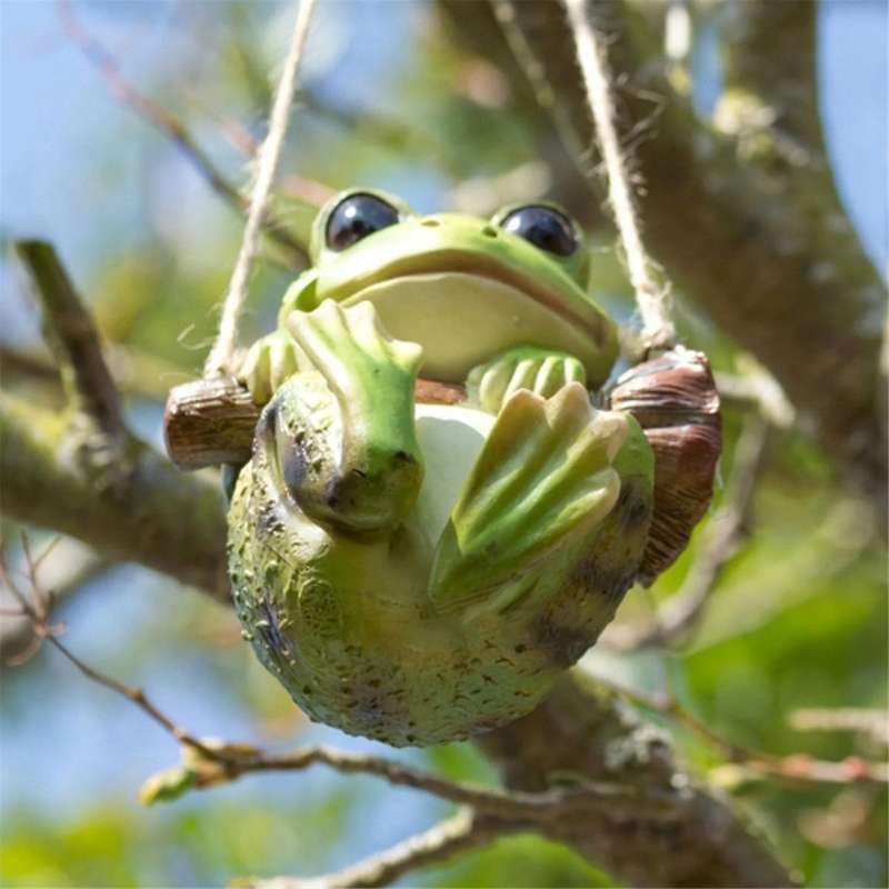 Swinging Resin Frog Craft Garden Animal Statue Ornament Garden Resin Decoration