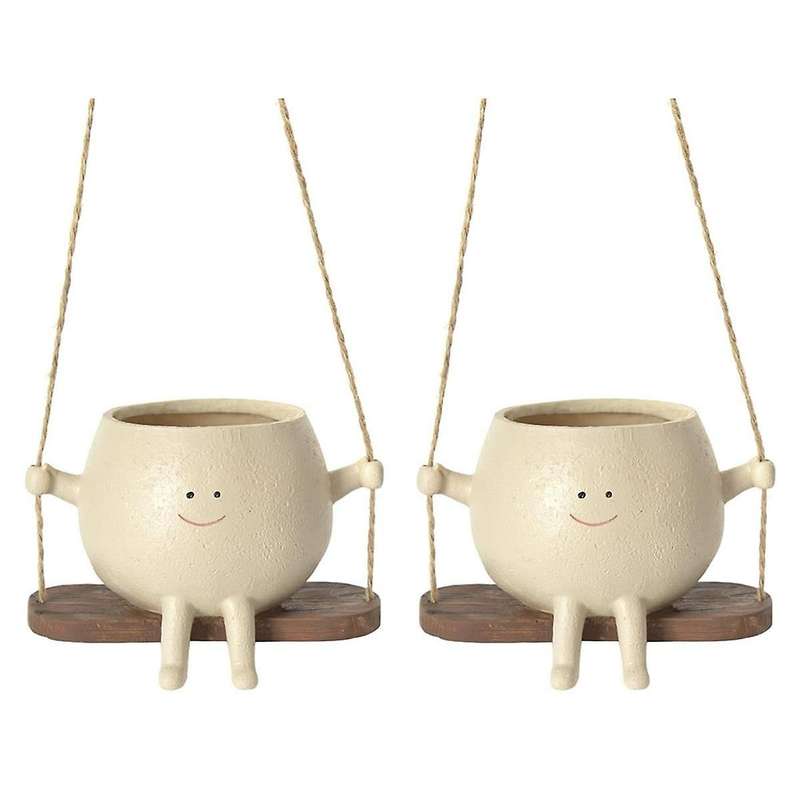 Swing Face Planter Pots, Cute Wall Hanging Resin Flower Head Planters for Indoor & Outdoor, Succulen