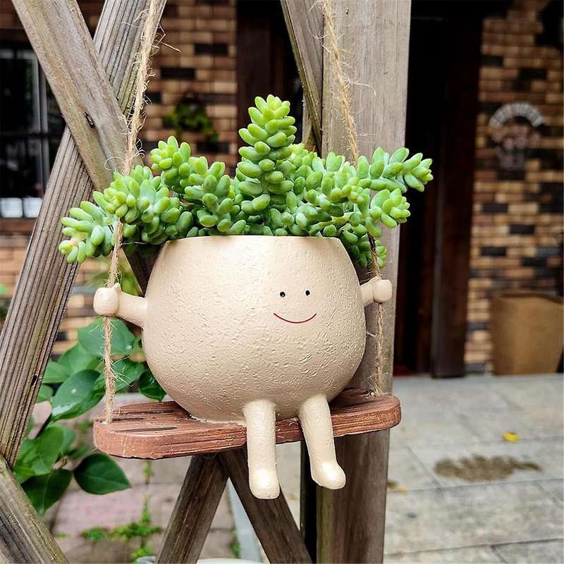 Swing Face Planter Pots, Cute Wall Hanging Resin Flower Head Planters for Indoor & Outdoor, Succulen