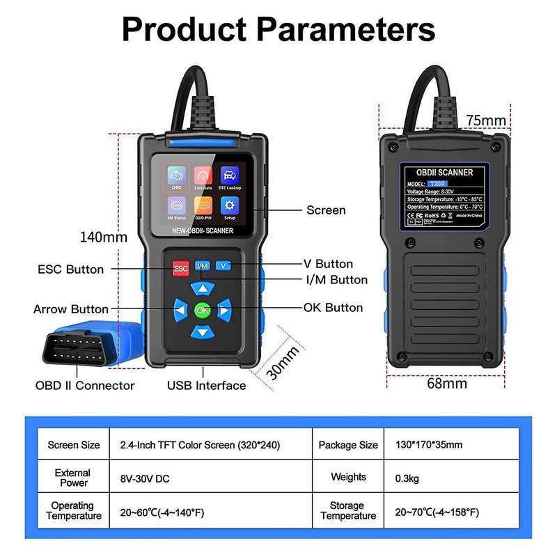 T200 OBD2 Scanner Vehicle Code Reader Scanner Diagnostic Tools Read and Display Data for Universal C