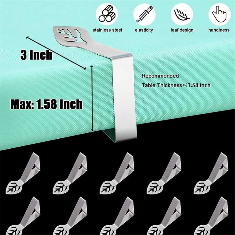 Table Cloth Holder Clips 12 Pack, Leaf Shape Picnic Tablecloth Clip Outdoor Heavy Duty Stainless Ste