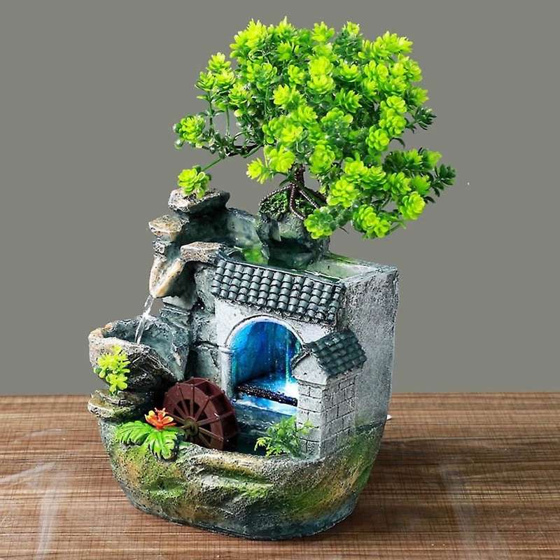 Tabletop Fountain Rockery Waterfall Fountain Desktop Mini Rockery Crafts Gift Atomizing Humidifier F