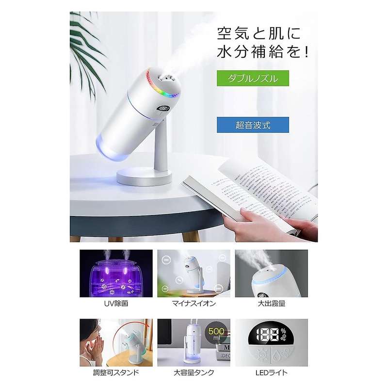 Tabletop Negative Ions Humidifier 500 Ml Uv Light Disinfecting Ultrasonic Humidifier, Usb Rechargeab