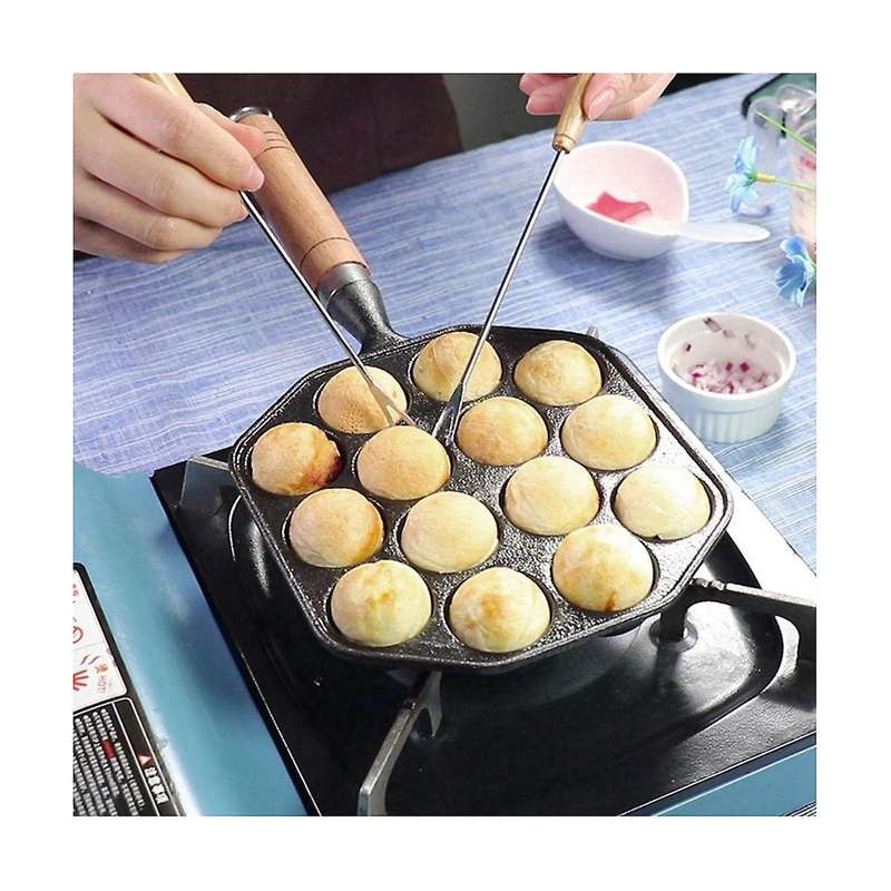 Takoyaki Baking Pan 14 Cavities Multi-functional Barbecue Plate Non-stick Handheld Cooking Tools Re