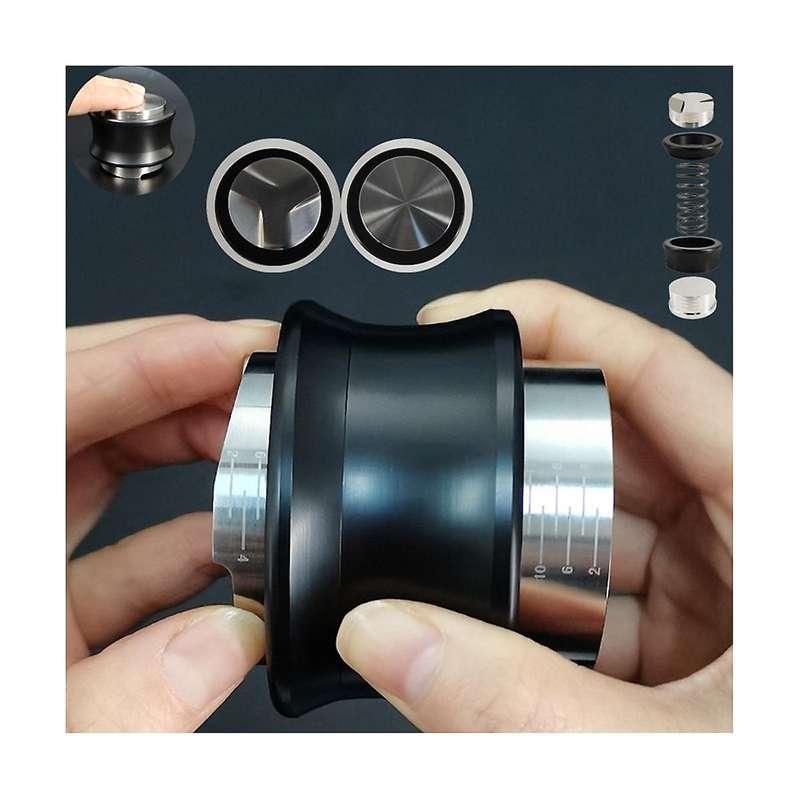 Tamper 51mm, Dual 2 In 1 Leveler Distributor Adjustable Flat Spring Tampers with Scale Coffee Tool