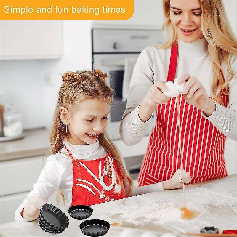 Tart Pan, 4 Inch Tart Pans, Non-stick Removable Loose Bottom Carbon Steel 4in Tart Pan, Easy to Oper