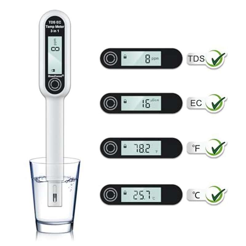 TDS Meter, EC Meter, Thermometer 3-In-1,Accuracy TDS Meter Digital Water Tester, Always Accurate At