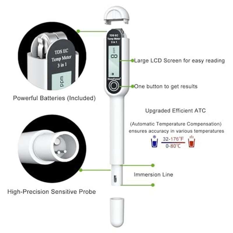 TDS Meter, EC Meter, Thermometer 3-In-1,Accuracy TDS Meter Digital Water Tester, Always Accurate At
